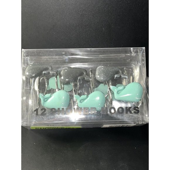 Whale Watch Shower Curtain Hooks Turquoise & Dark Gray Or Black Set of 12 NIB - Picture 3 of 8